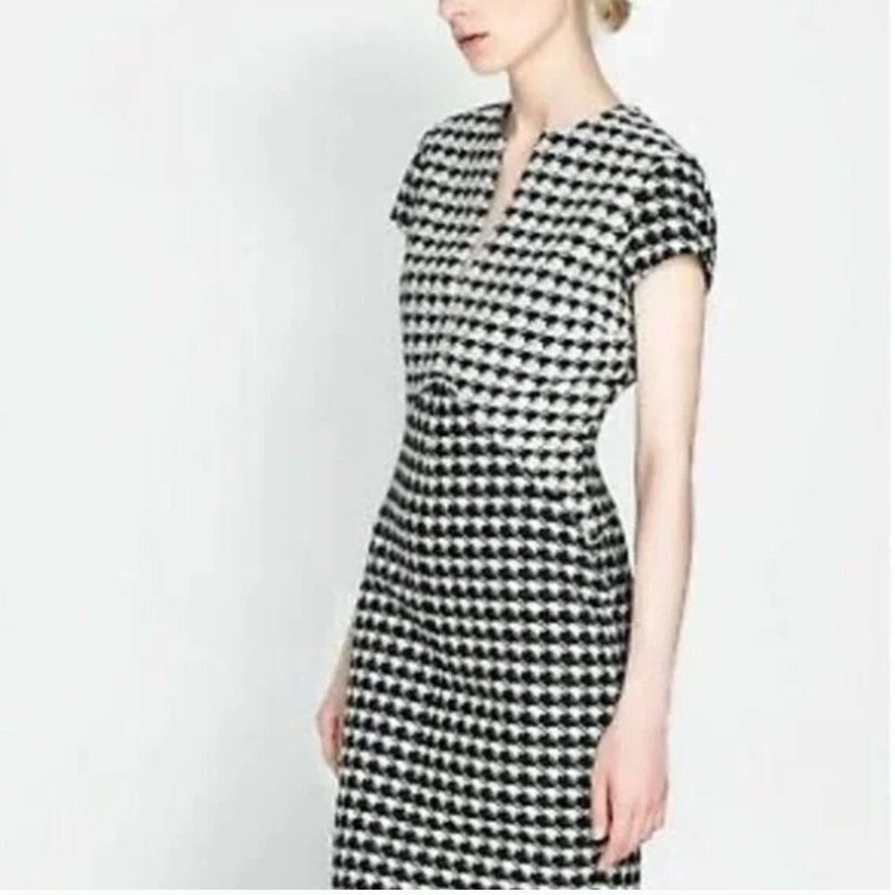 Zara Dresses | Zara Houndsthood Midi Dress Black White | Color: Black/White
